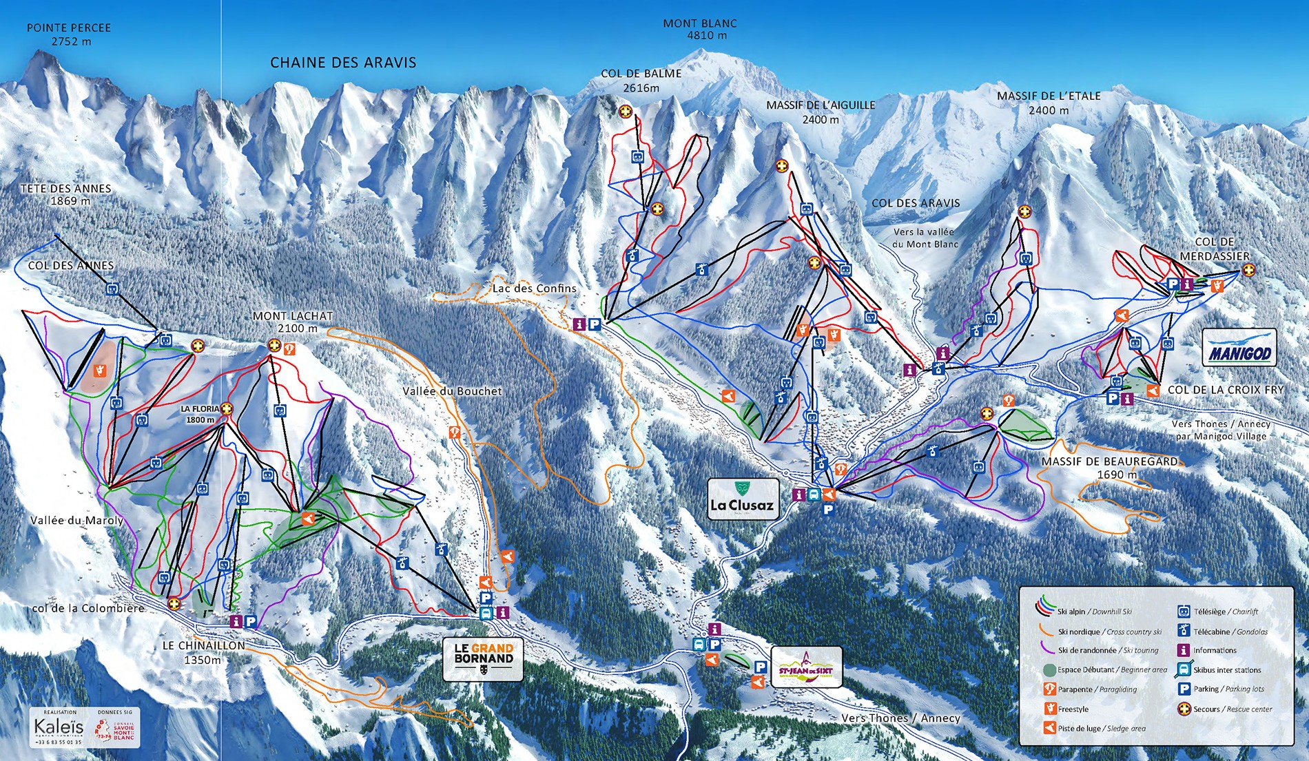 Plan des pistes du domaine skiable alpin Aravis