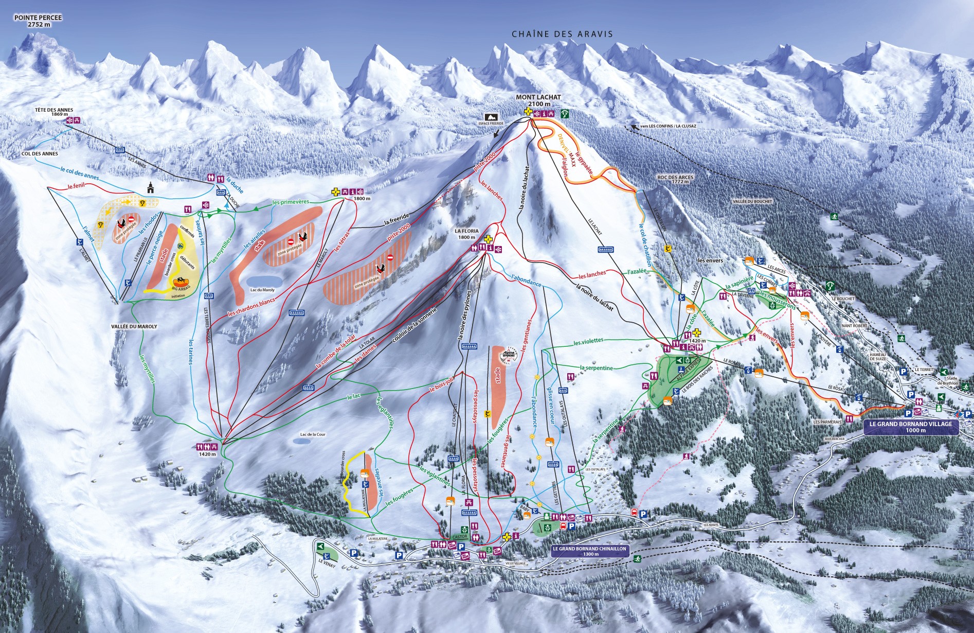 Plan des pistes du domaine skiable alpin Le Grand-Bornand