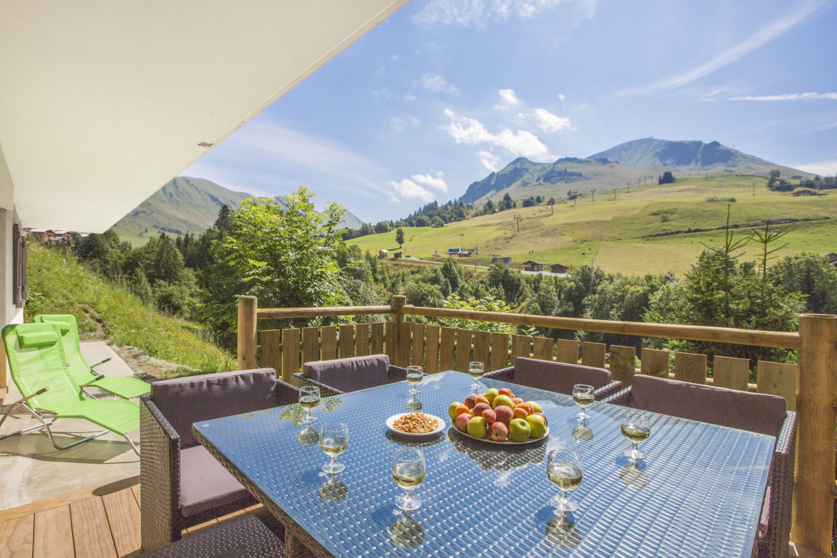 Terrasse avec salon de jardin été/Patio with garden furniture summer-Androsace n°2-Le Grand-Bornand