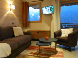 Séjour avec canapé et télévision/Living room with a sofa and a television-Boiseraie n°1-Le Grand-Bornand