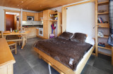 Séjour avec lit double, salle à manger et cuisine/Living room with a double bed, dining room and kitchen-Forclaz C n°32-Le Grand-Bornand